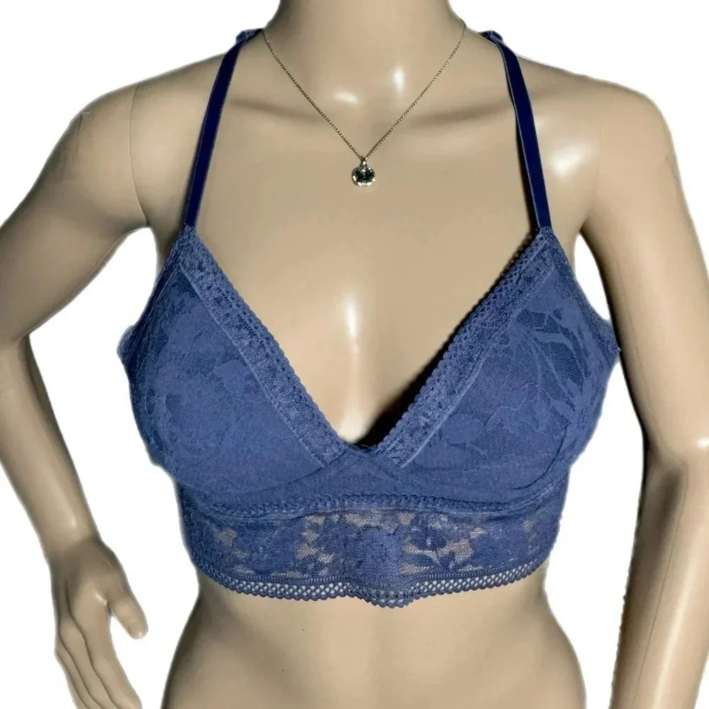 Lace V-Neck Bralette in Denim Blue - Women Intimates